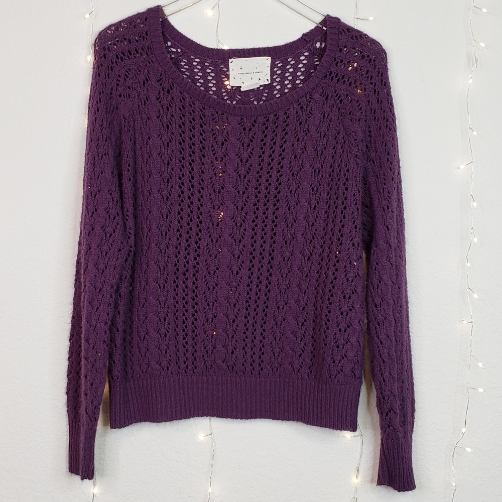 Anthropologie | Purple Woven Cable Knit Sweater - Picture 1 of 5